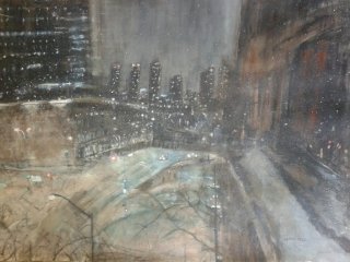 Desolate Snowy Night in NYC – Watercolor, 23×30