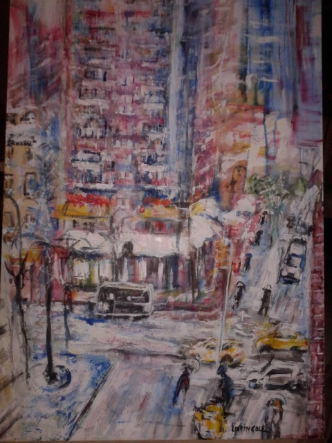 Evening Snow Scene – Acrylic, 22×36