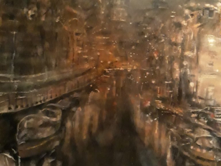 Nightfall Over the Canal – Watercolor, 22×30