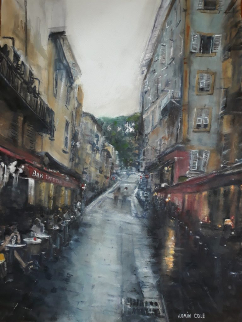 Rainy Afternoon in Nice, France – Watercolor, 22×28
