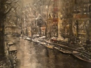 Snow White Dust on the Canal – Watercolor, 22×30